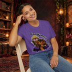 Goddamnit, Donut! graphic tee on seated woman
