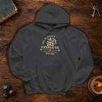 Hex & Hearth Candle Co. pullover hoodie in Dark Heather, back lay-flat mockup