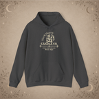 Hex & Hearth Candle Co. pullover hoodie in Dark Heather, front view