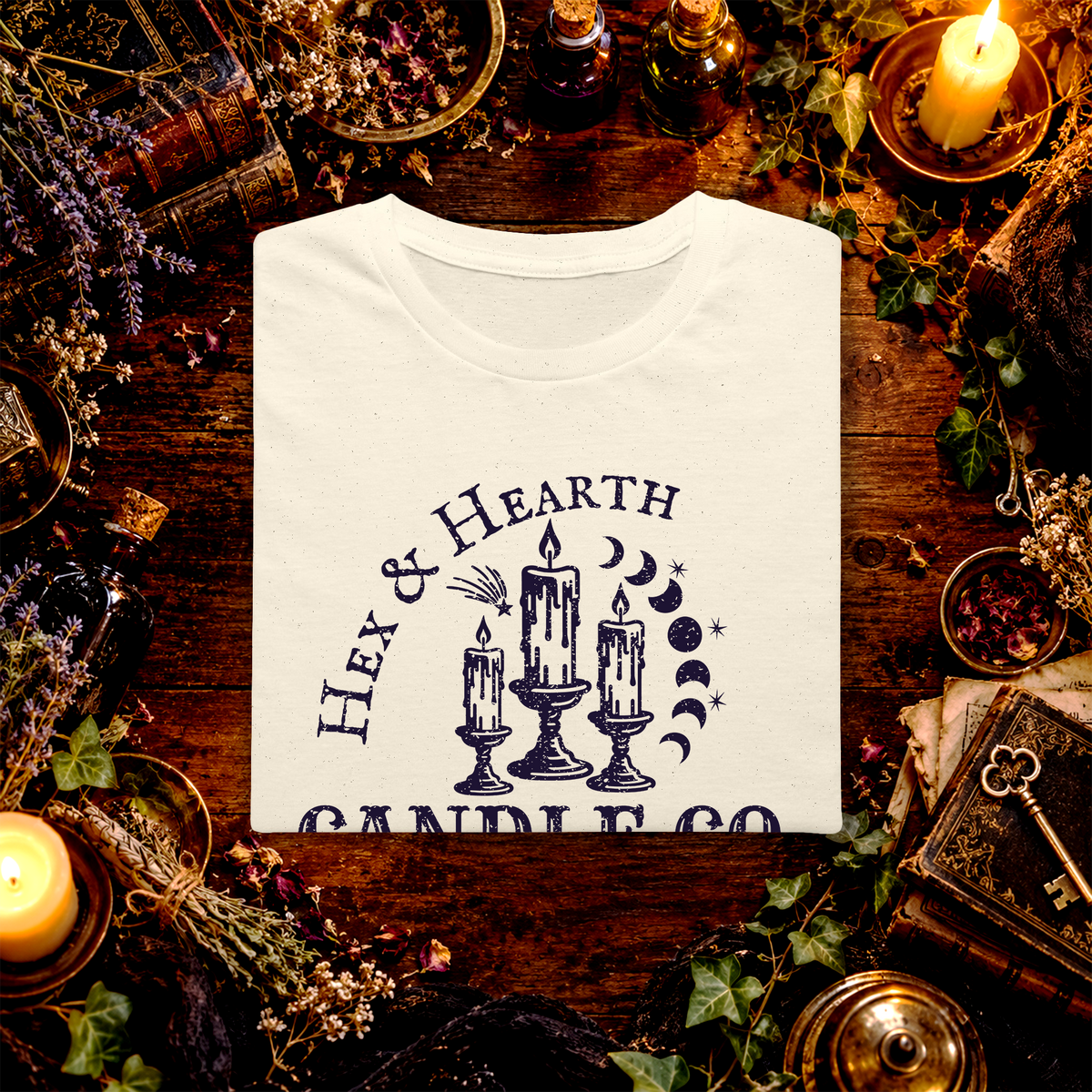 Hex & Hearth folded graphic tee mockup