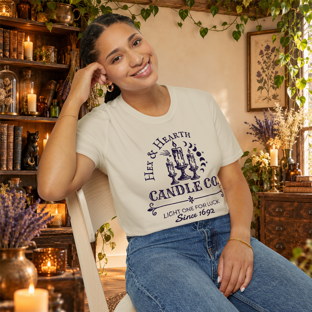 Hex & Hearth graphic tee on seated woman