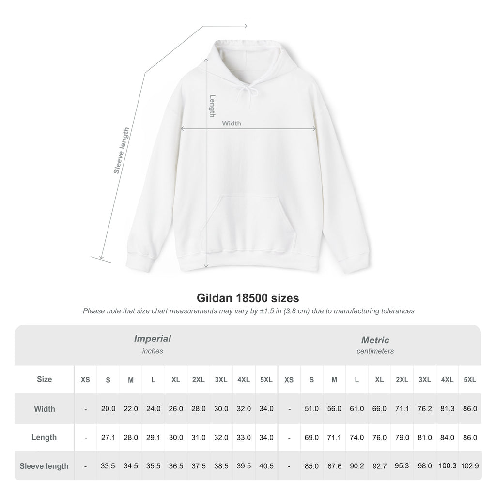 Hex & Hearth Candle Co. pullover hoodie size chart