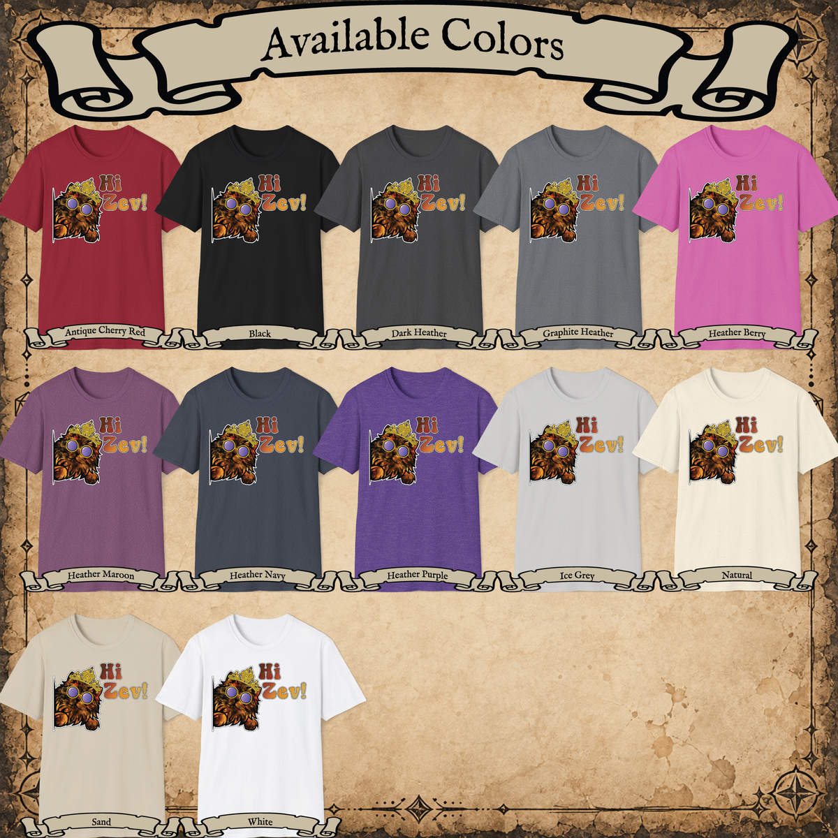 Hi Zev! graphic tee available colors