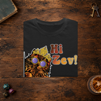 Hi Zev! folded graphic tee mockup