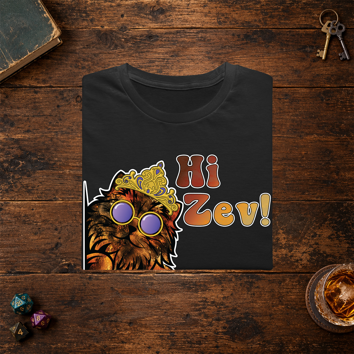 Hi Zev! folded graphic tee mockup
