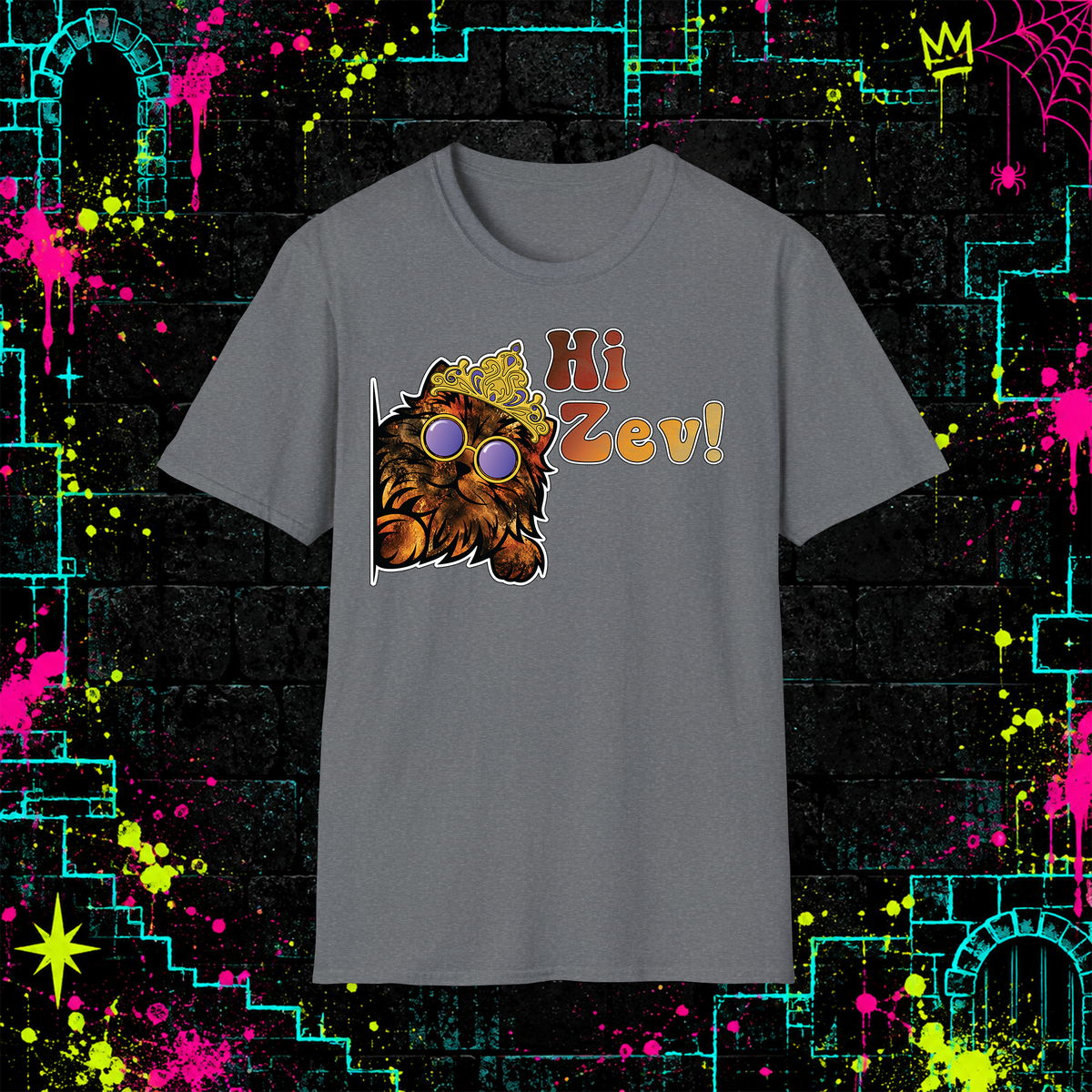 Hi Zev! graphic tee in Graphite Heather