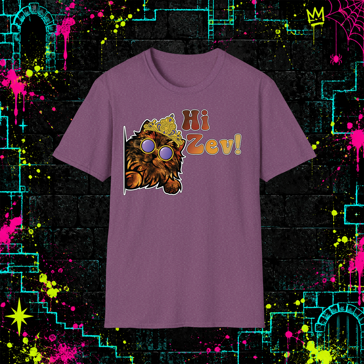 Hi Zev! graphic tee in Heather Maroon