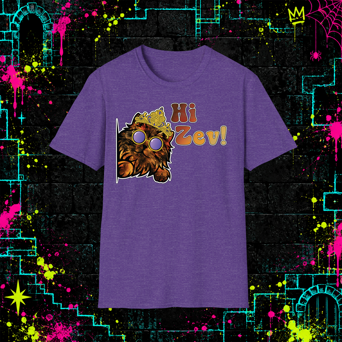 Hi Zev! graphic tee in Heather Purple
