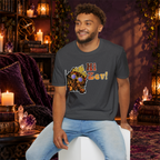 Hi Zev! graphic tee on seated man