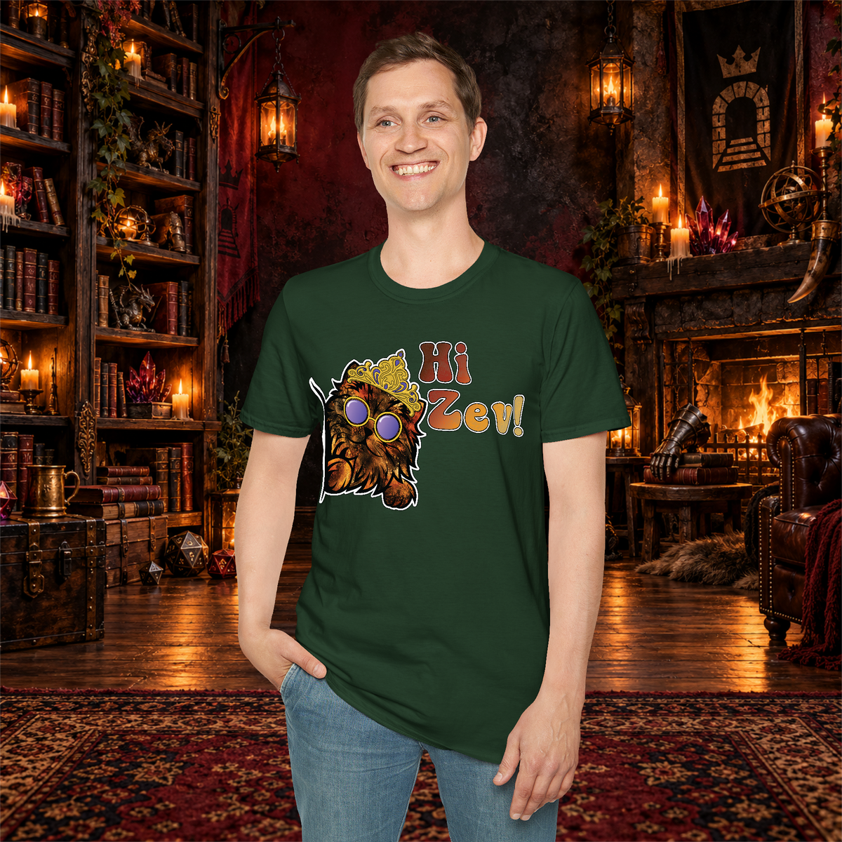 Hi Zev! graphic tee on standing man