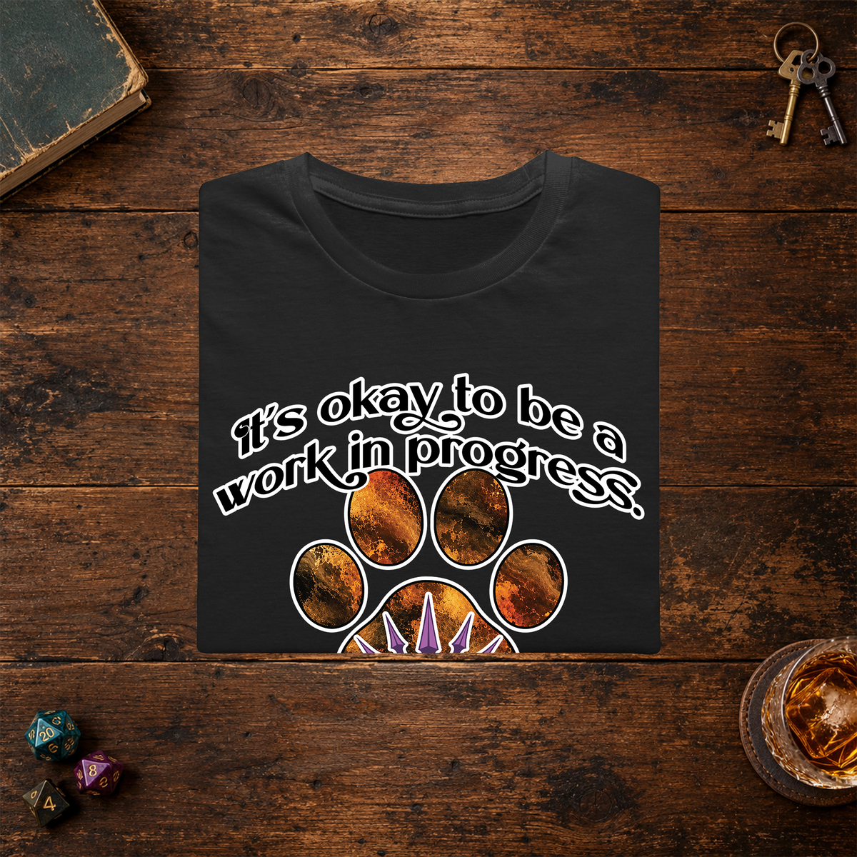 It’s Okay to Be a Work in Progress folded graphic tee mockup