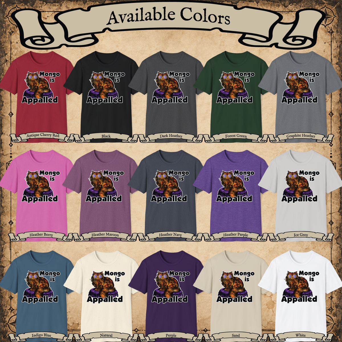 Mongo Is Appalled graphic tee available colors