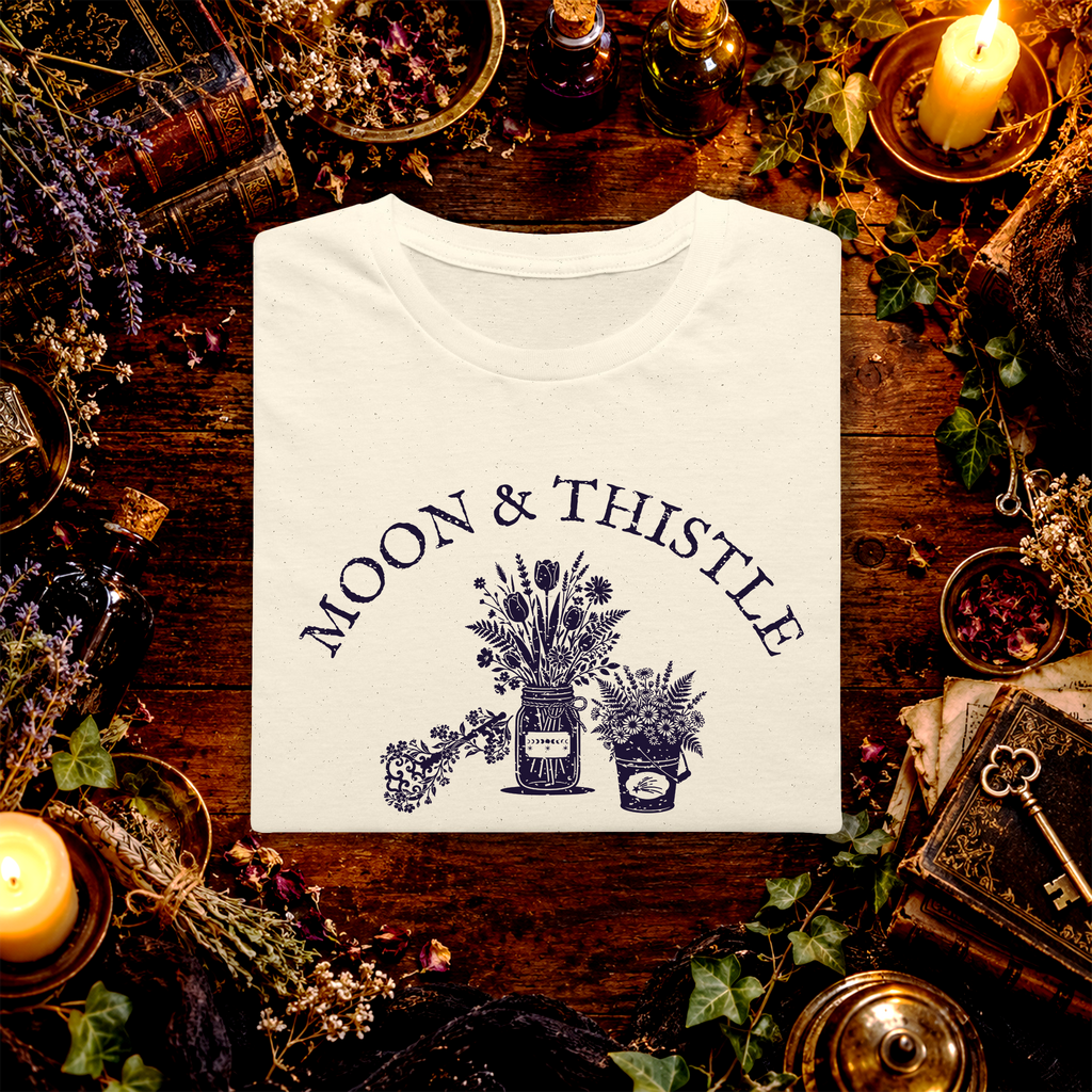 Moon and Thistle folded graphic tee mockup