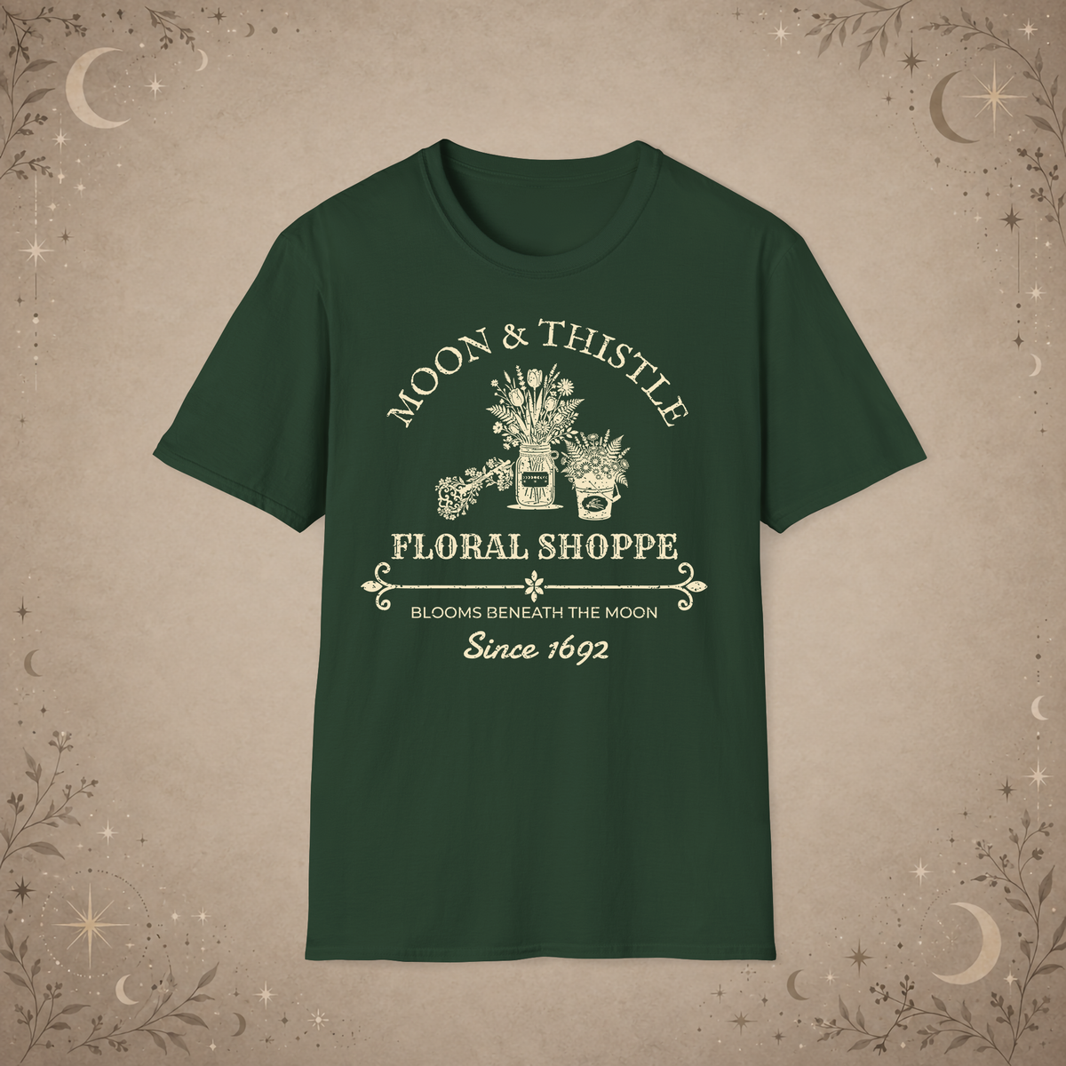 Moon and Thistle graphic tee in Forest Green