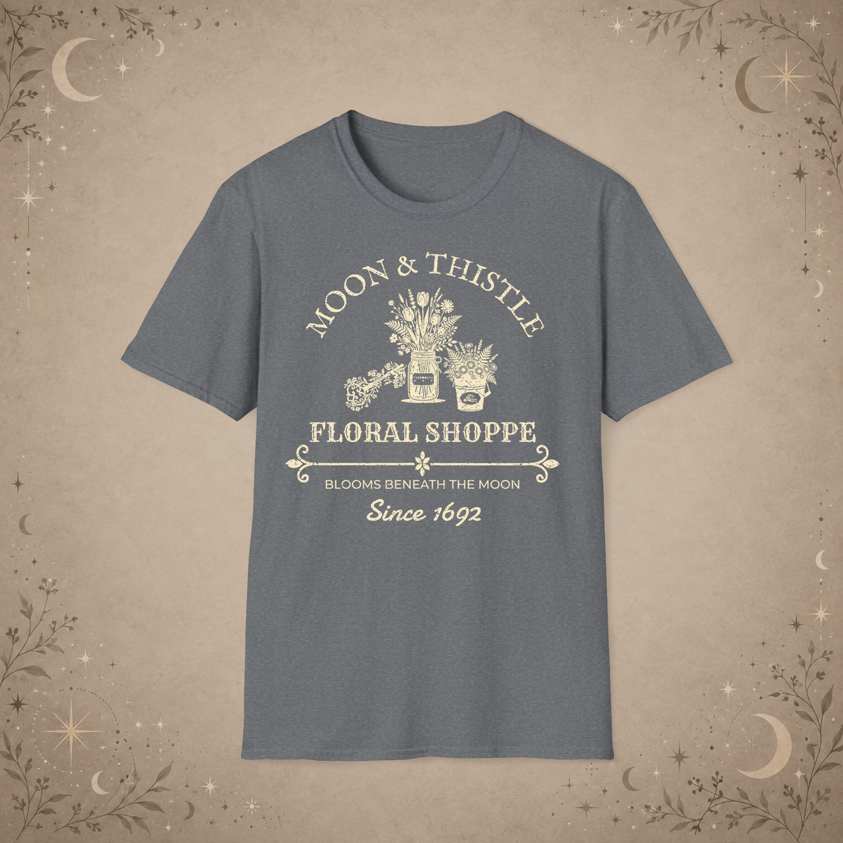 Moon and Thistle graphic tee in Graphite Heather