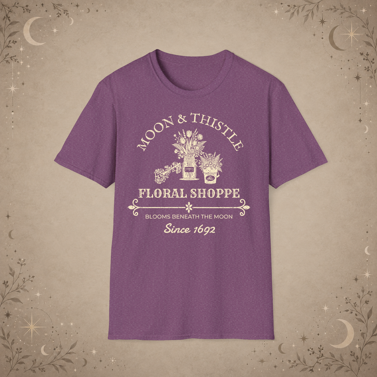 Moon and Thistle graphic tee in Heather Maroon