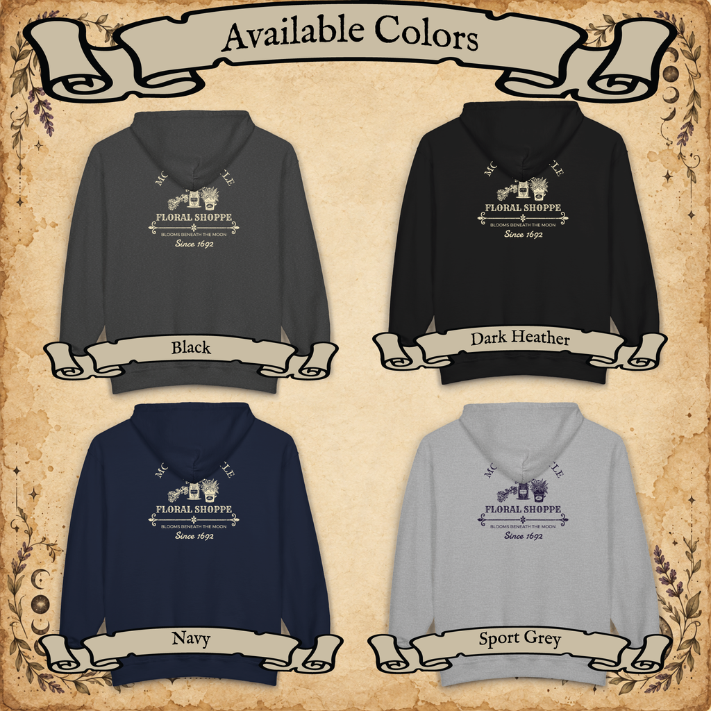 Moon and Thistle full-zip hoodie available colors