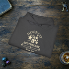 Moonlit Apothecary hoodie in dark heather, folded mockup