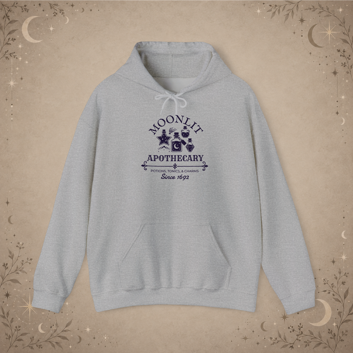 Moonlit Apothecary hoodie in sport grey, front view