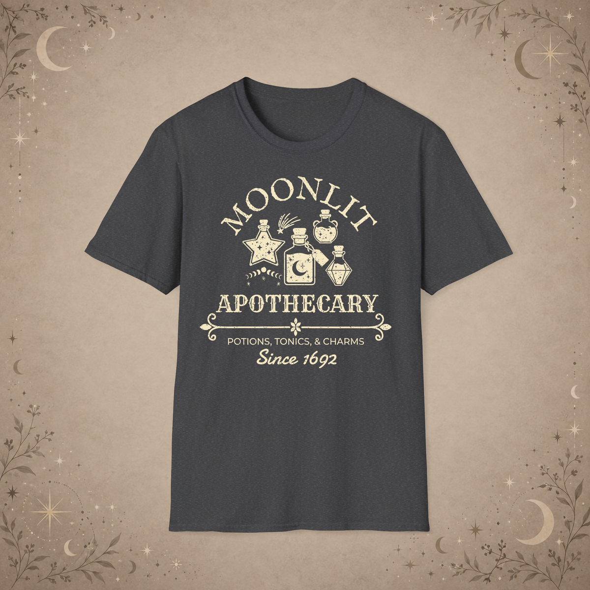 Moonlit Apothecary graphic tee in Dark Heather