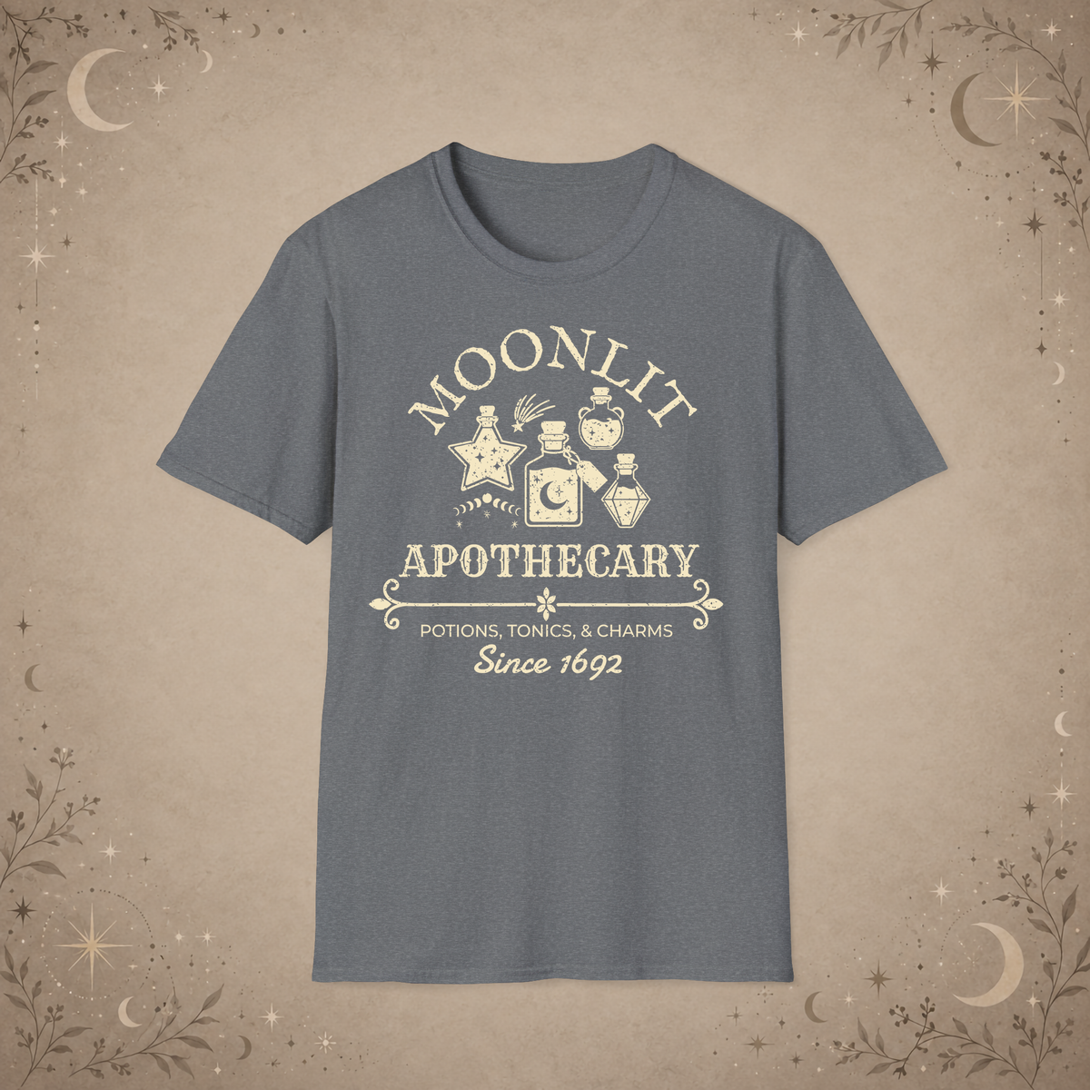 Moonlit Apothecary graphic tee in Graphite Heather