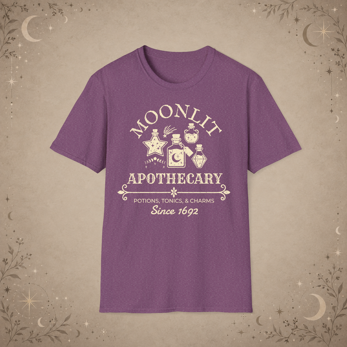Moonlit Apothecary graphic tee in Heather Maroon