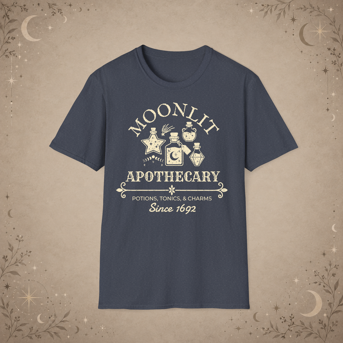 Moonlit Apothecary graphic tee in Heather Navy