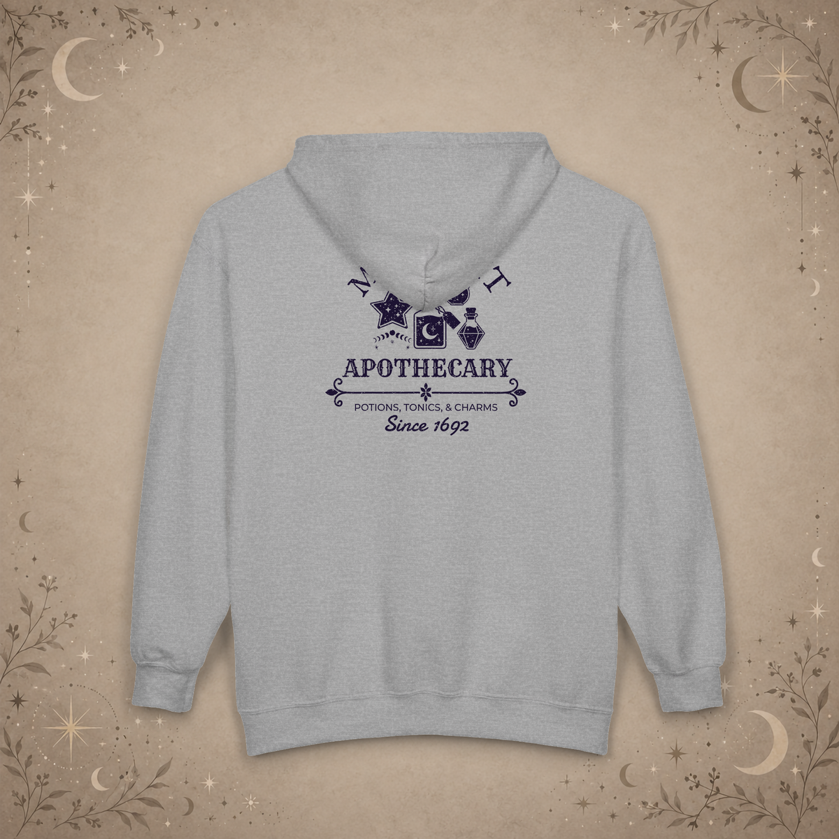 Moonlit Apothecary full-zip hoodie in sport grey, back view