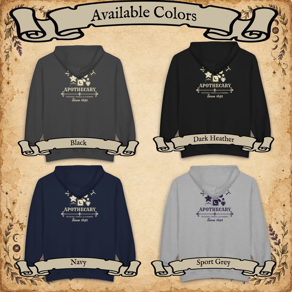 Moonlit Apothecary full-zip hoodie available colors