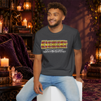 New Achievement graphic T-shirt modeled by a seated man