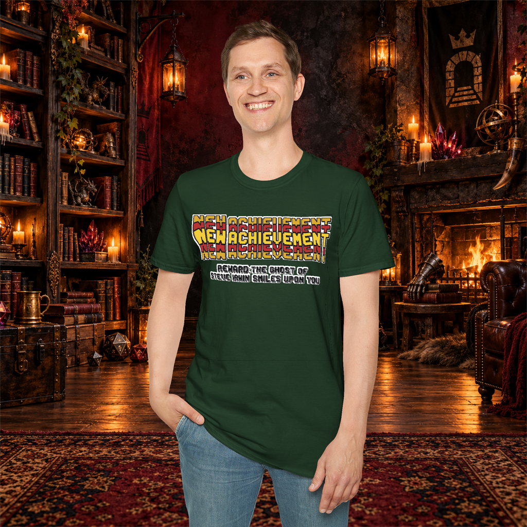 New Achievement graphic T-shirt modeled by a standing man