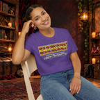 New Achievement graphic T-shirt modeled by a seated woman