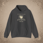 The Curious Cauldron hoodie in Dark Heather, front view
