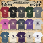 The Curious Cauldron graphic tee available colors