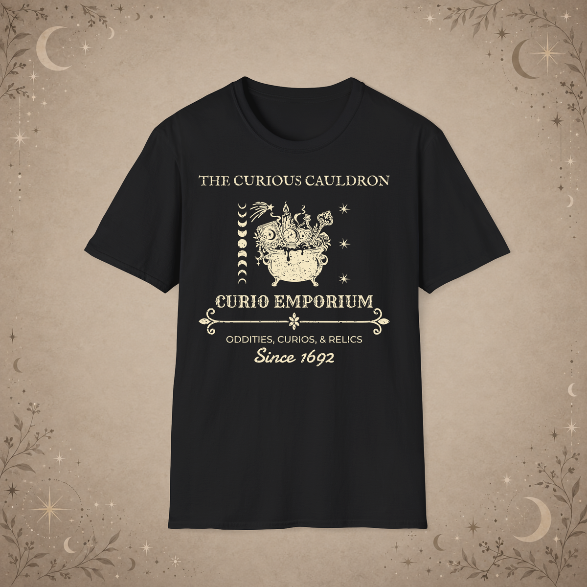 The Curious Cauldron graphic tee in Black