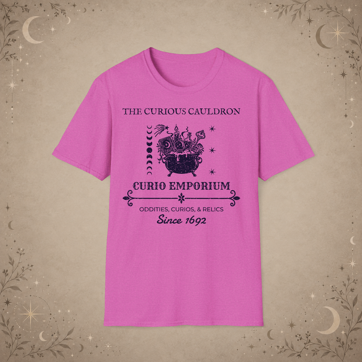 The Curious Cauldron graphic tee in Heather Berry