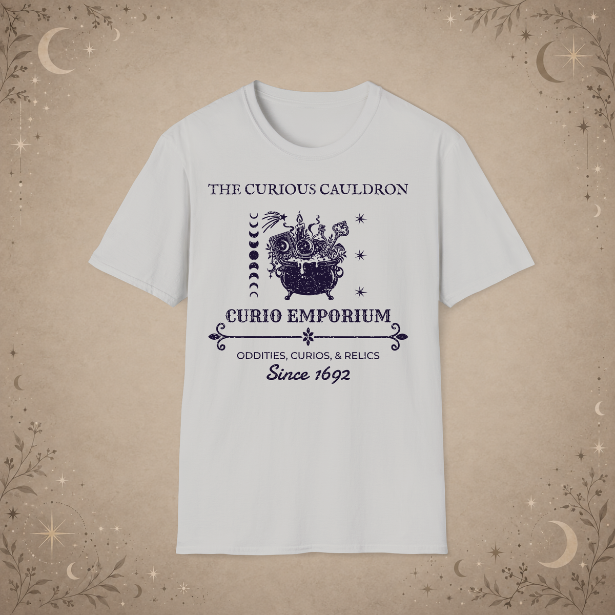 The Curious Cauldron graphic tee in Ice Grey