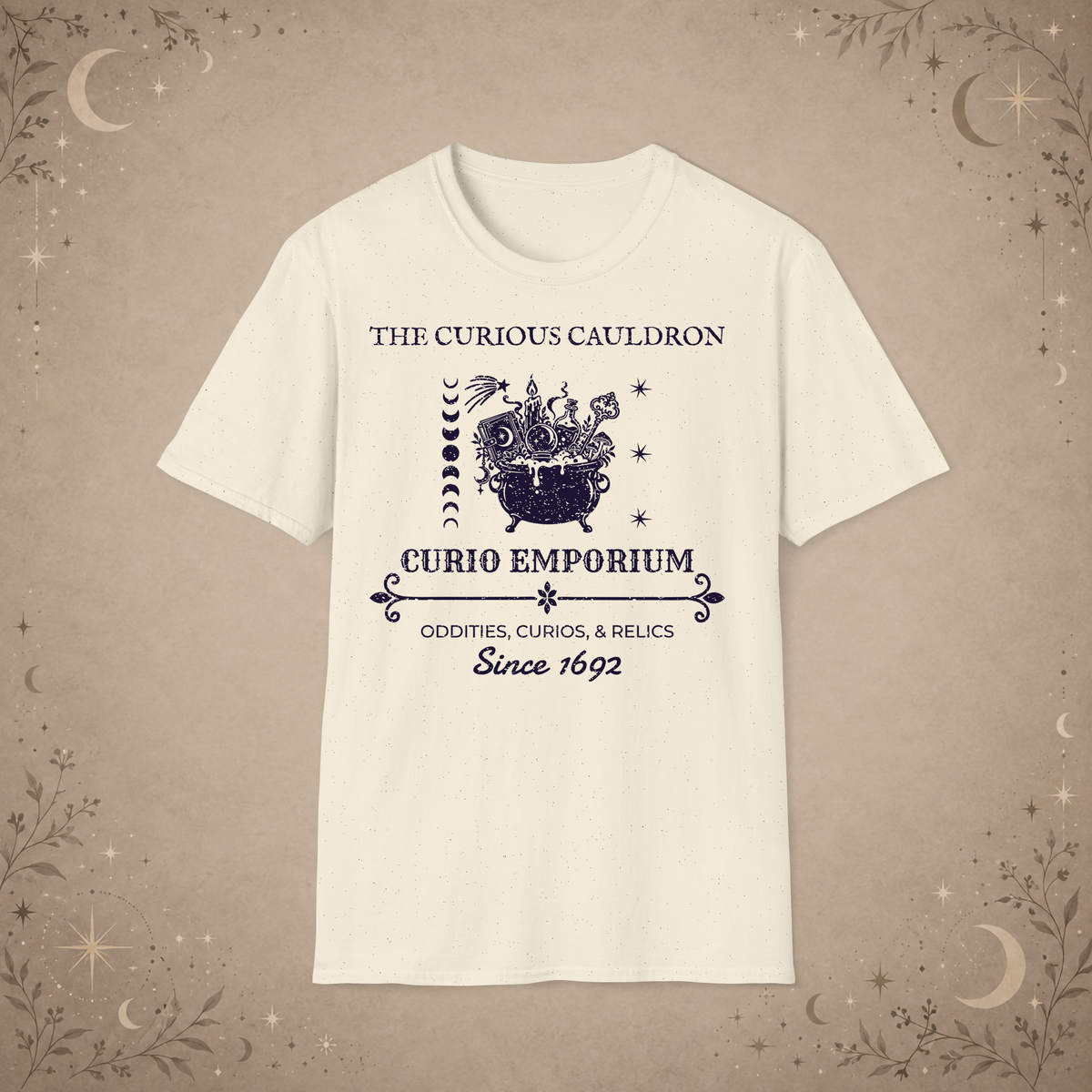The Curious Cauldron graphic tee in Natural