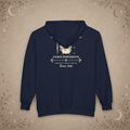 The Curious Cauldron full-zip hoodie in Navy, back view