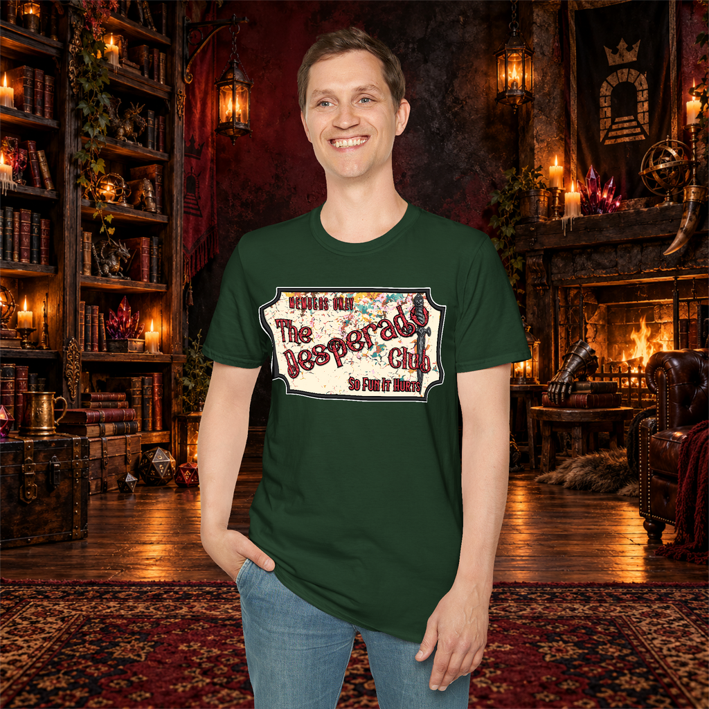 The Desperado Club graphic T-shirt modeled by a standing man