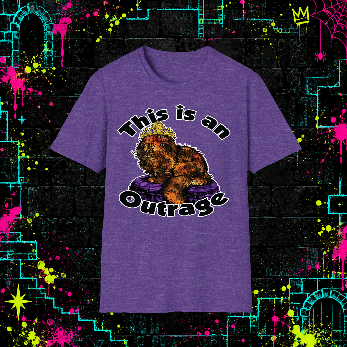 This Is an Outrage shirt in Heather Purple