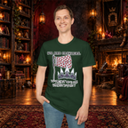 We Are Crawlers graphic T-shirt modeled by a standing man