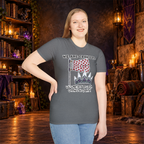We Are Crawlers graphic T-shirt modeled by a standing woman
