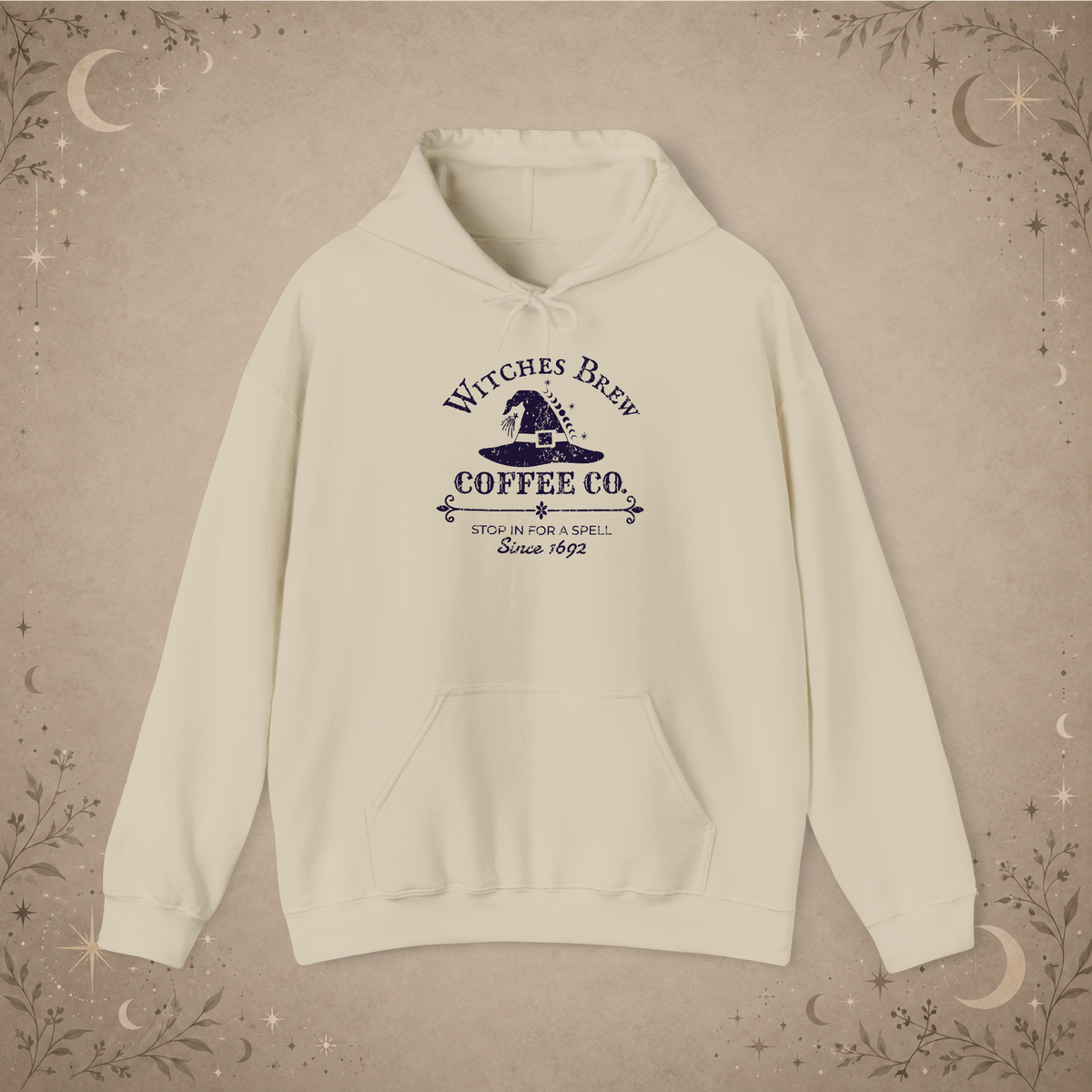 Witches Brew Coffee Co. hoodie in sand, front view
