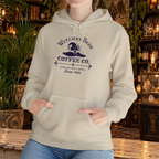 Witches Brew Coffee Co. hoodie in sand, lifestyle mockup