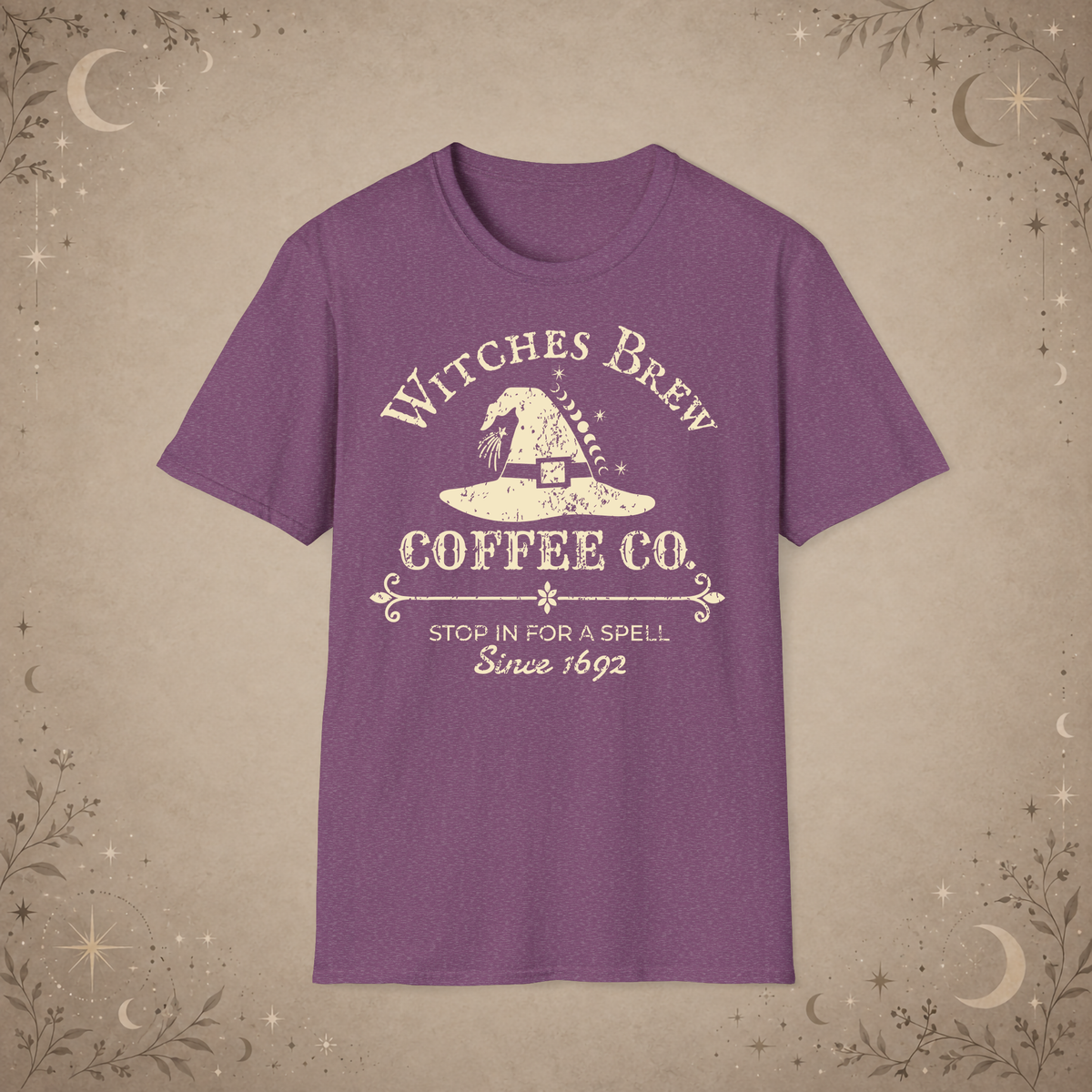 Witches Brew Coffee Co. graphic tee in Heather Maroon