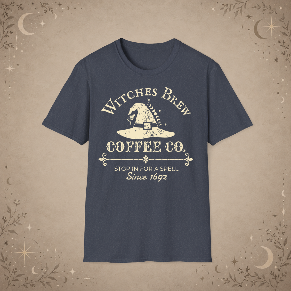 Witches Brew Coffee Co. graphic tee in Heather Navy