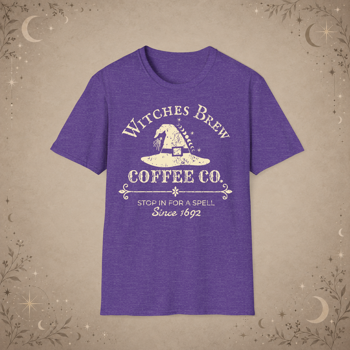 Witches Brew Coffee Co. graphic tee in Heather Purple