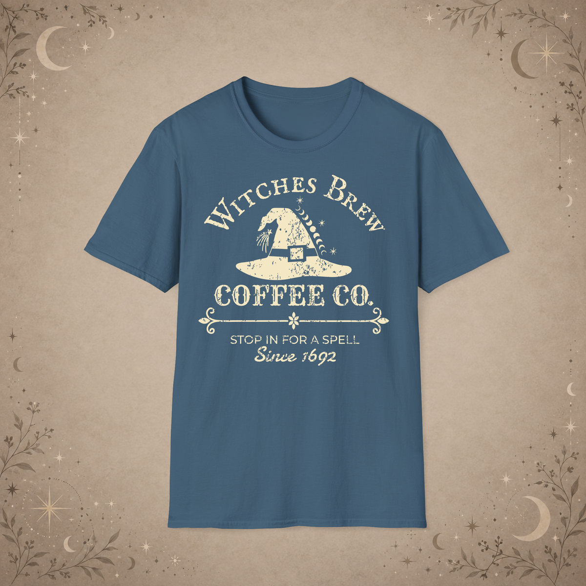 Witches Brew Coffee Co. graphic tee in Indigo Blue