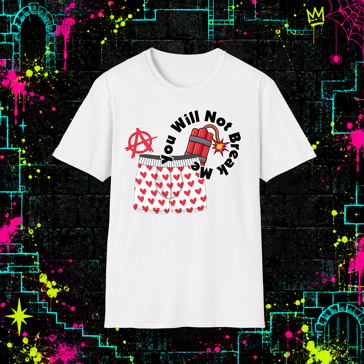 You Will Not Break Me graphic T-shirt in White, front view